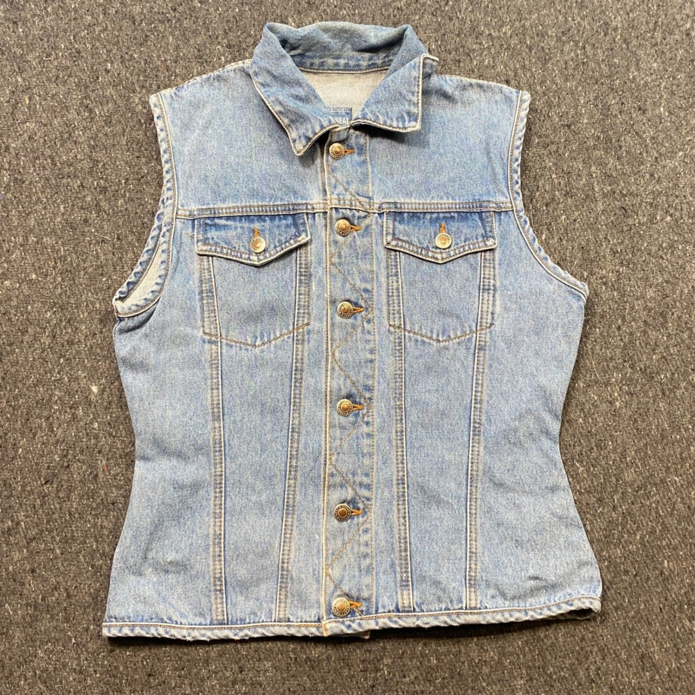 County Seat Denim Vest Sz M Womens Blue Boho Grunge Sleeveless Trucker Jacket